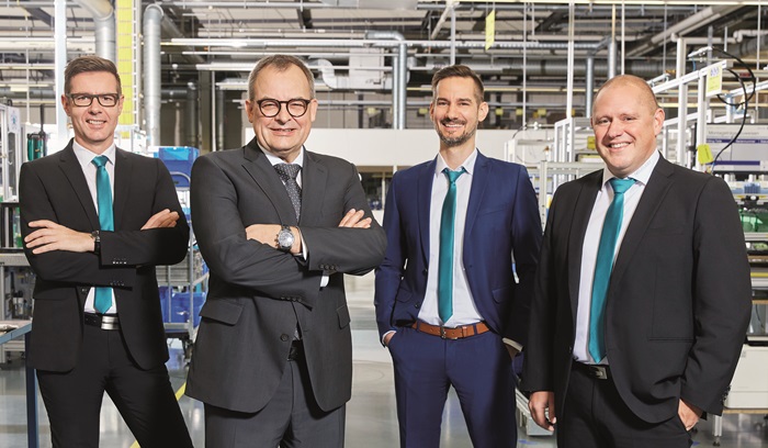 Neugart, azienda specializzata nella produzione di riduttori, ha modificato la propria struttura dirigenziale (da sinistra): Holger Obergföll, Bernd Neugart, Matthias Herr, Swen Herrmann. (Fonte: Neugart GmbH)